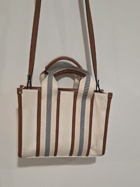 Aldo Canvas Stripe Crossbody Bag- Cream & Brown
